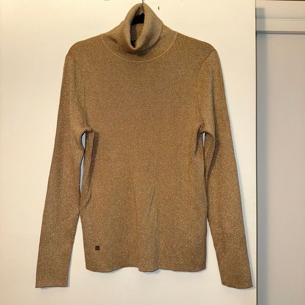 Ralph Lauren Women’s XXL Metallic Gold Ribbed Long Sleeve Turtleneck Sweater NWT